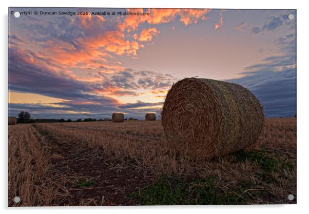 Harvest / hay bale sunset Acrylic by Duncan Savidge