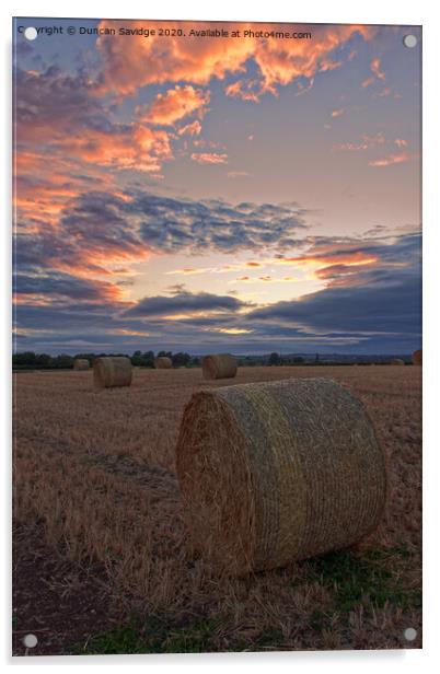 Harvest / hay bale sunset portrait  Acrylic by Duncan Savidge