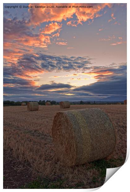 Harvest / hay bale sunset portrait  Print by Duncan Savidge