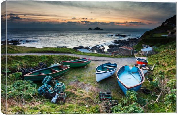 Small Boats at Dusk, Cornwall Canvas Print by Peter O'Reilly