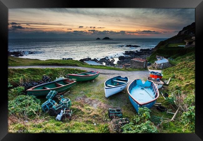 Small Boats at Dusk, Cornwall Framed Print by Peter O'Reilly