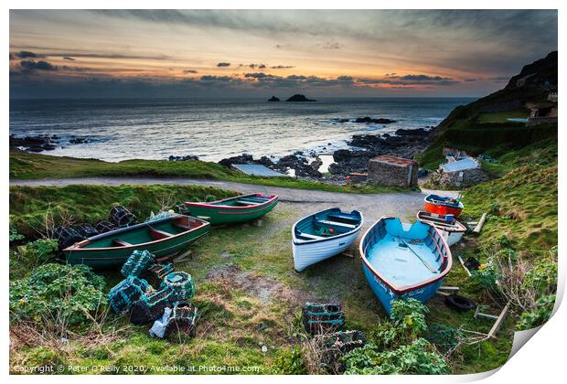 Small Boats at Dusk, Cornwall Print by Peter O'Reilly