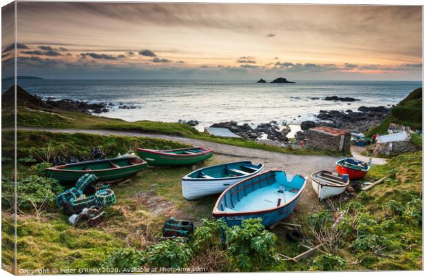 Small Boats at Dusk, Cornwall Canvas Print by Peter O'Reilly
