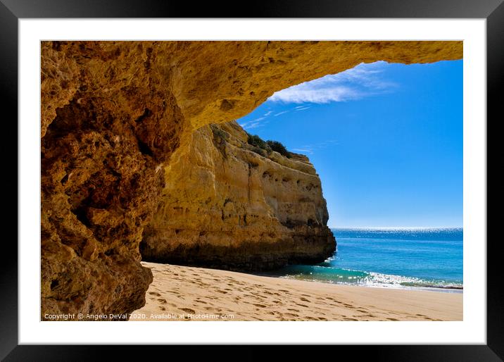 Cliff cave in Albandeira Beach Framed Mounted Print by Angelo DeVal