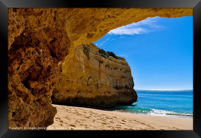 Cliff cave in Albandeira Beach Framed Print by Angelo DeVal