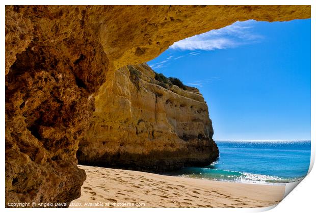 Cliff cave in Albandeira Beach Print by Angelo DeVal