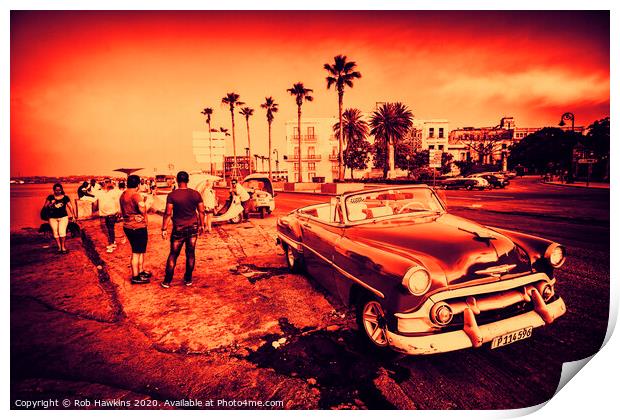 Havana Promenade Chevy  Print by Rob Hawkins