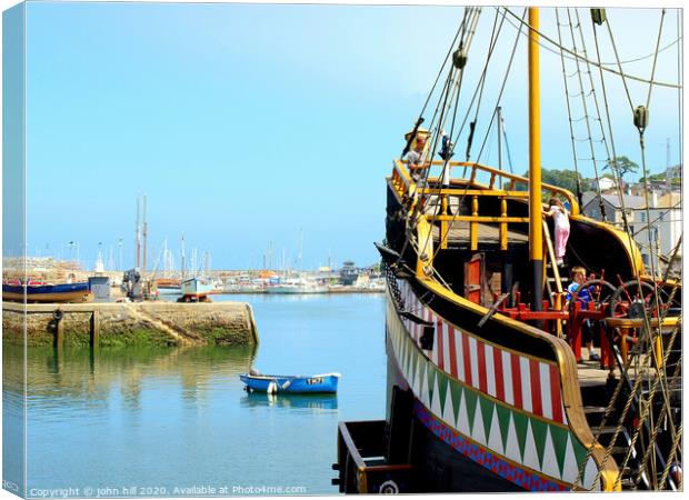 The Golden Hind at Brixham in Devon. Canvas Print by john hill
