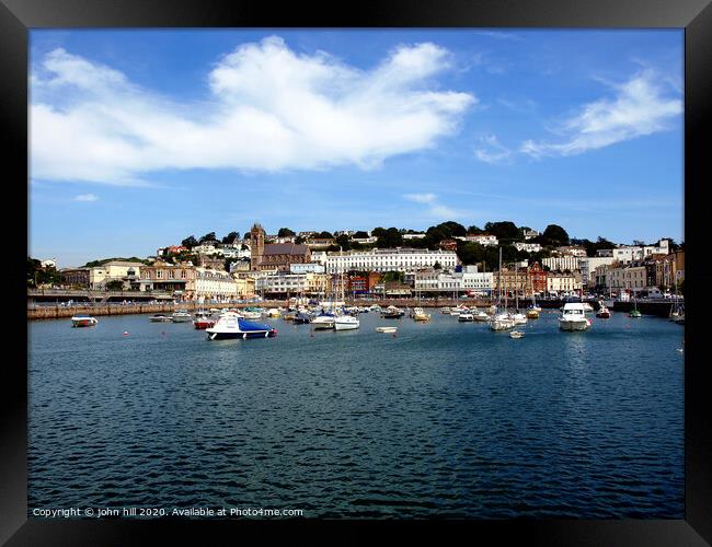 The Inner harbour and town at Torquay in Devon. Framed Print by john hill