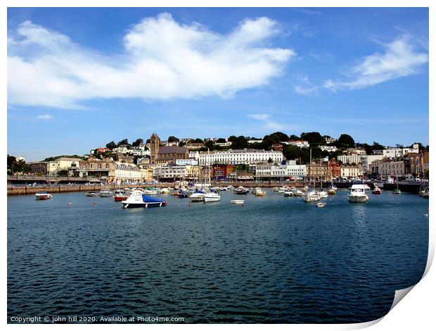 The Inner harbour and town at Torquay in Devon. Print by john hill