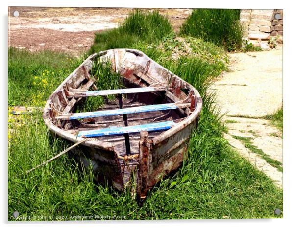 Abandoned  'Fleet Trow' boat at the Fleet Lagoon in Dorset. Acrylic by john hill