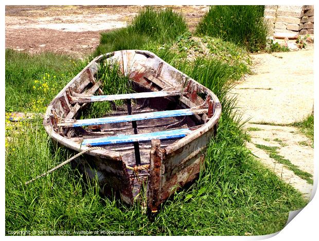 Abandoned  'Fleet Trow' boat at the Fleet Lagoon in Dorset. Print by john hill