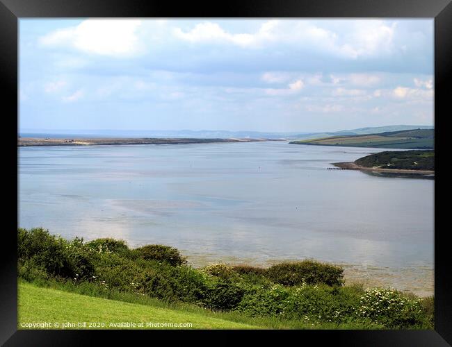 View of the Fleet Lagoon and Chesil beach in Dorset. Framed Print by john hill