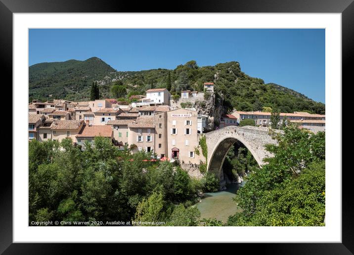 Pont de Nyons medieval bridge over the Eygues Rive Framed Mounted Print by Chris Warren