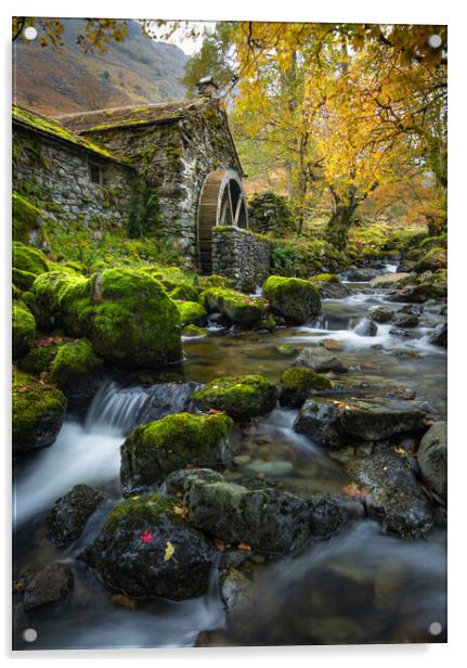 Borrowdale Water Mill, Lake District. Acrylic by Daniel Farrington