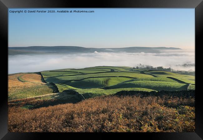 View from the Ancient Burial Mound of Kirkcarrion over a Cloud Filled Tees Valley, Teesdale Framed Print by David Forster