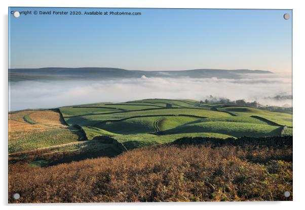 View from the Ancient Burial Mound of Kirkcarrion over a Cloud Filled Tees Valley, Teesdale Acrylic by David Forster