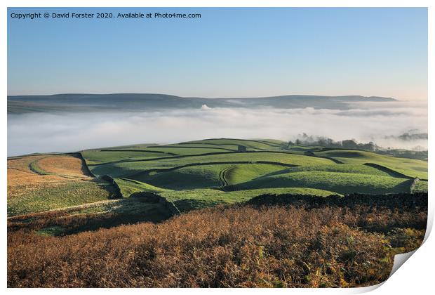 View from the Ancient Burial Mound of Kirkcarrion over a Cloud Filled Tees Valley, Teesdale Print by David Forster