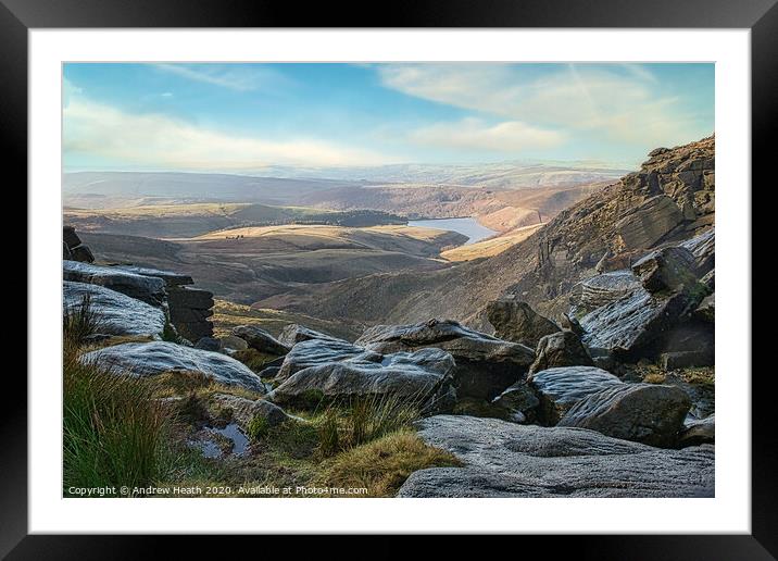 View Over Kinder Downfall Framed Mounted Print by Andrew Heath