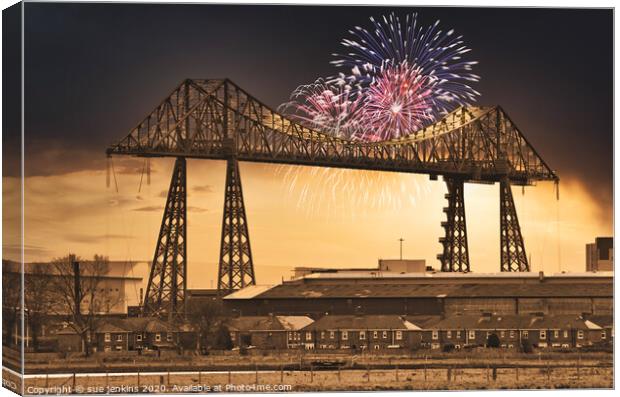 Transporter Bridge Fireworks Canvas Print by sue jenkins