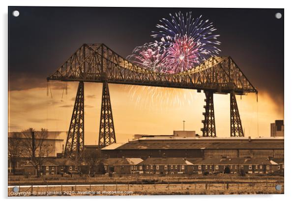 Transporter Bridge Fireworks Acrylic by sue jenkins