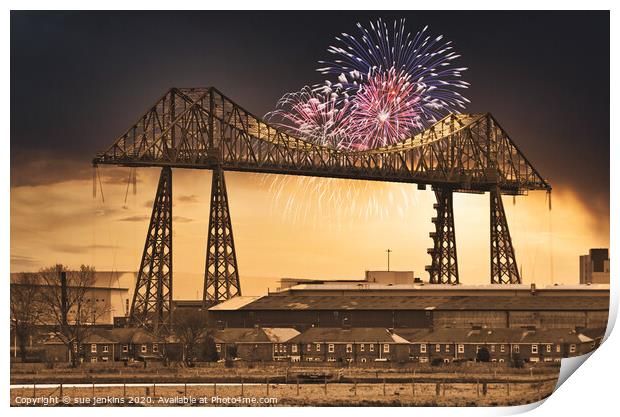 Transporter Bridge Fireworks Print by sue jenkins