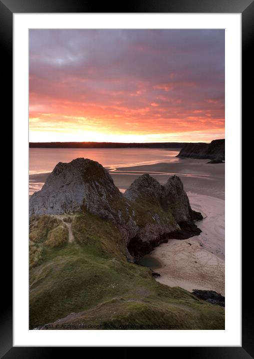 Three Cliffs Sunset Framed Mounted Print by Andrew Fairclough