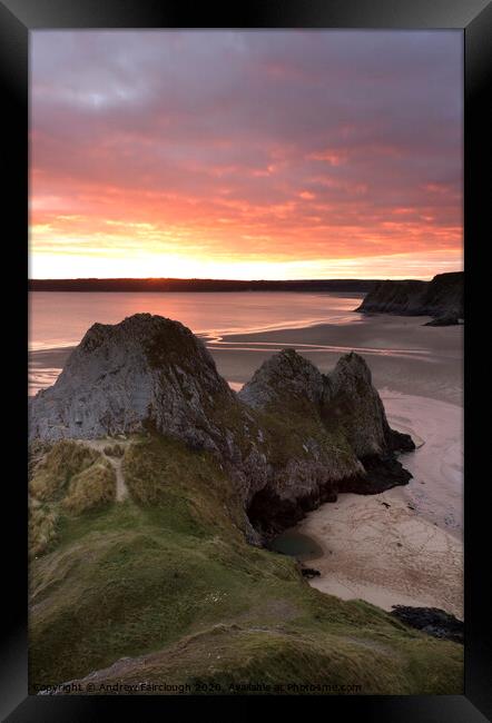 Three Cliffs Sunset Framed Print by Andrew Fairclough