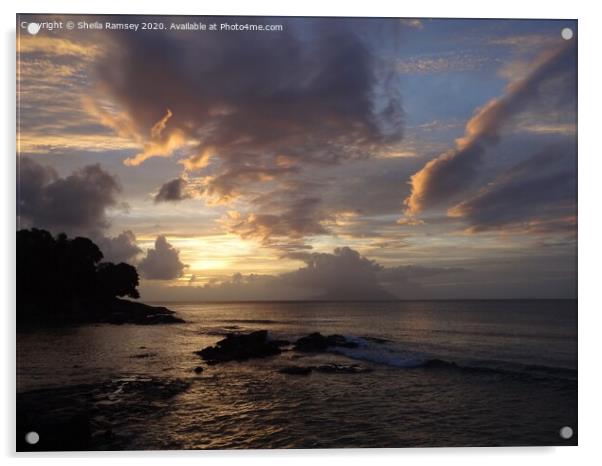 Seychelles sunset Acrylic by Sheila Ramsey