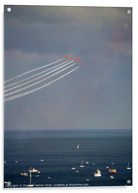 Red Arrows over Tor Bay Acrylic by Stephen Hamer