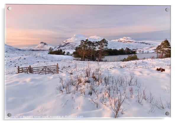Assynt, Winter Sunset, Inverpolly Scotland Acrylic by Barbara Jones