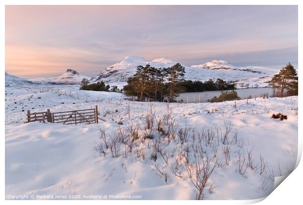Assynt, Winter Sunset, Inverpolly Scotland Print by Barbara Jones