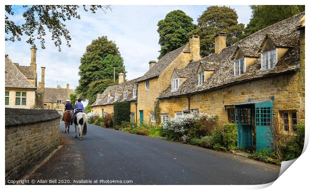 Snowshill Village Cottages and Horses Print by Allan Bell