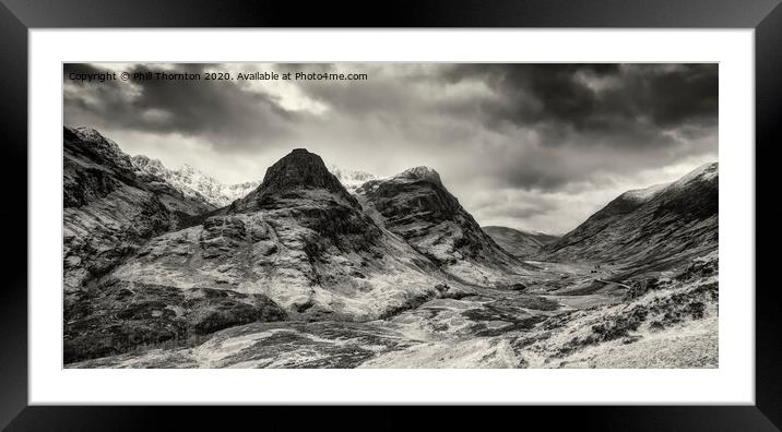 The Three Sisters of Glencoe, No. 3 B&W. Framed Mounted Print by Phill Thornton