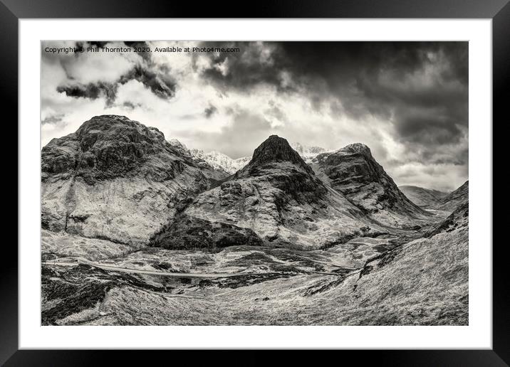 The Three Sisters of Glencoe no.2 B&W Framed Mounted Print by Phill Thornton
