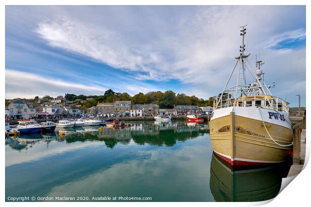 Reflections in Padstow Harbour Cornwall Print by Gordon Maclaren