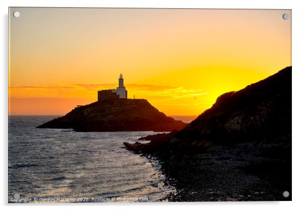 Sunrise Mumbles Lighthouse Acrylic by Gordon Maclaren