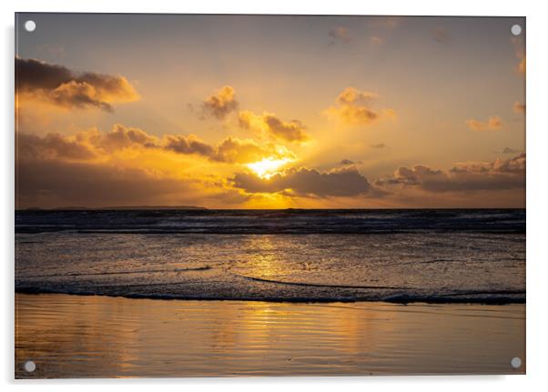 Newgale Sunset in Winter. Acrylic by Colin Allen