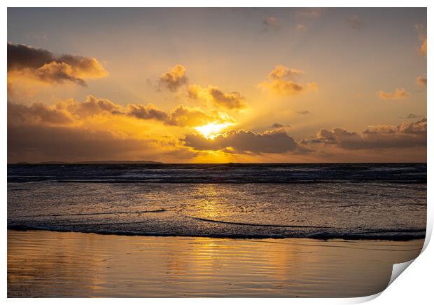 Newgale Sunset in Winter. Print by Colin Allen
