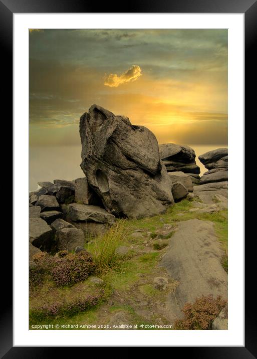 Sunset at a rocky outcrop in the Peak District Framed Mounted Print by Richard Ashbee