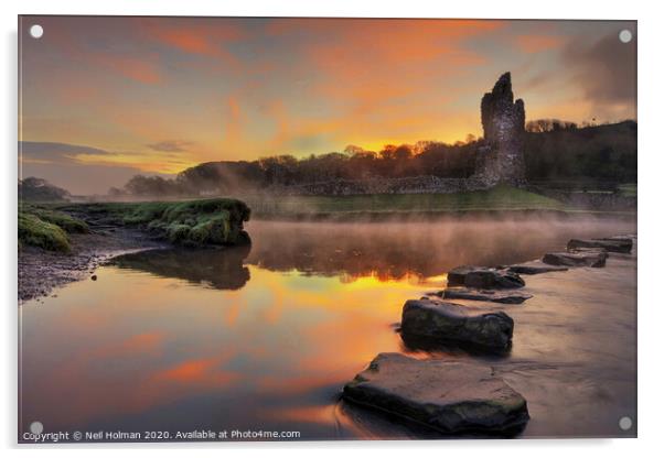 Ogmore Castle Sunrise Acrylic by Neil Holman
