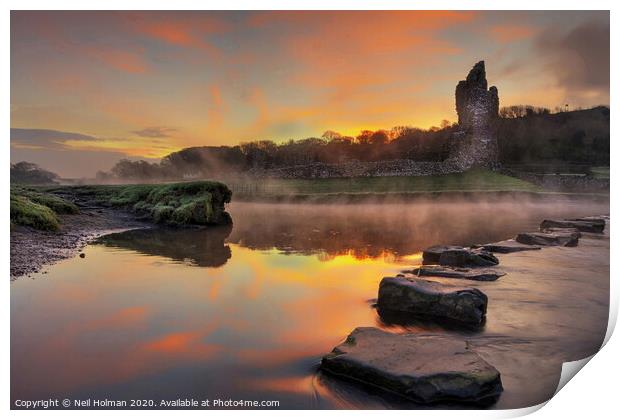 Ogmore Castle Sunrise Print by Neil Holman