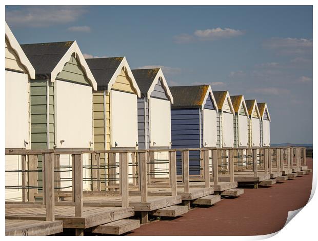 Beach huts on the sea front at Lytham St Annes  Print by Vicky Outen
