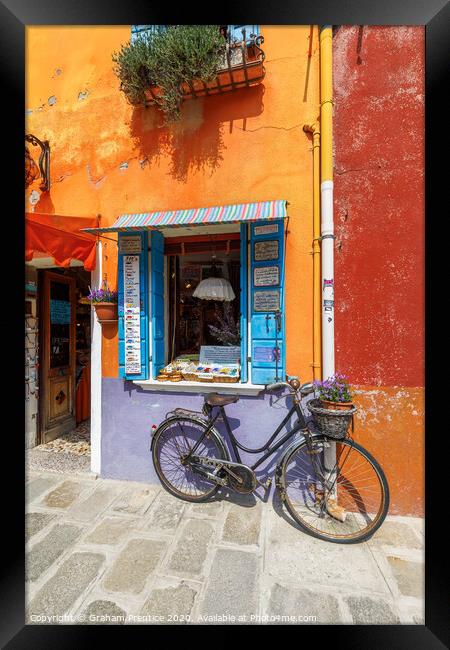 Burano Shop and Bicycle Framed Print by Graham Prentice