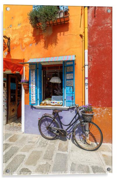 Burano Shop and Bicycle Acrylic by Graham Prentice
