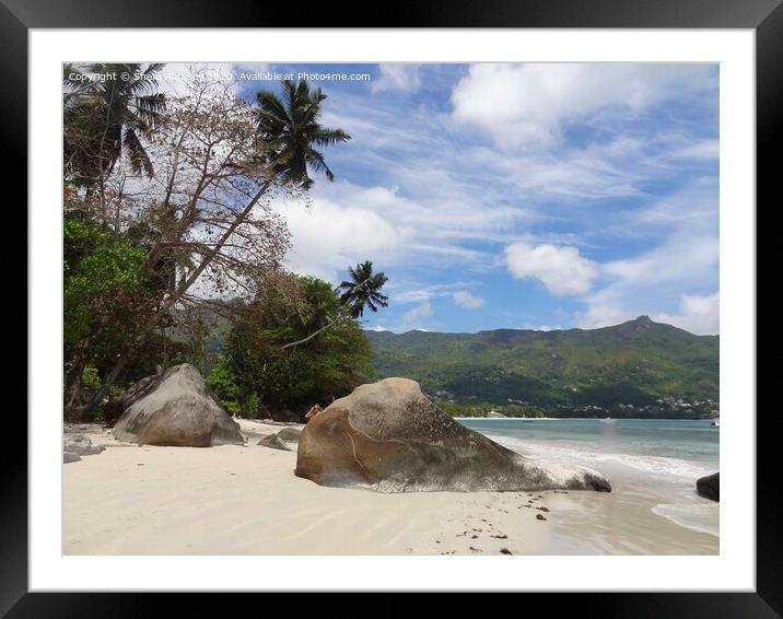 Beach view Seychelles Framed Mounted Print by Sheila Ramsey
