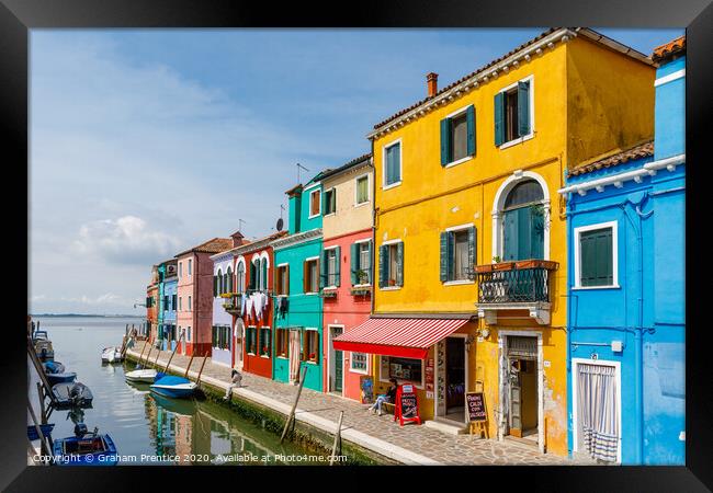 Burano Painted Buildings Framed Print by Graham Prentice