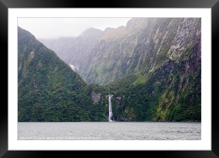 Stirling Falls - Milford Sound Framed Mounted Print by Laszlo Konya