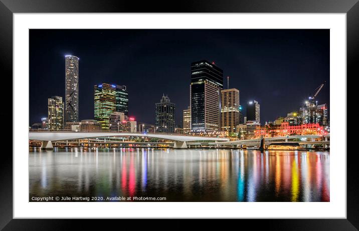 Brisbane by Night Framed Mounted Print by Julie Hartwig