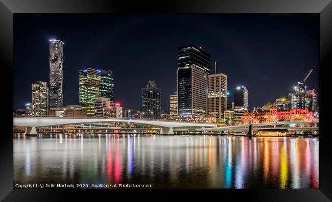 Brisbane by Night Framed Print by Julie Hartwig